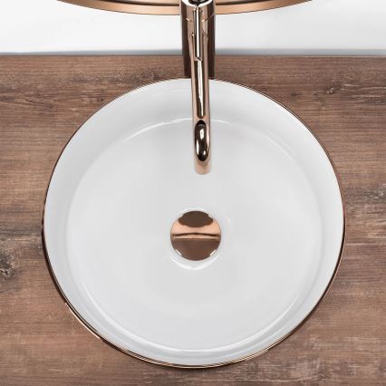 REA-U3303 - Umývadlo na dosku SAMI priemer 37 cm keramika/biela/zlatá