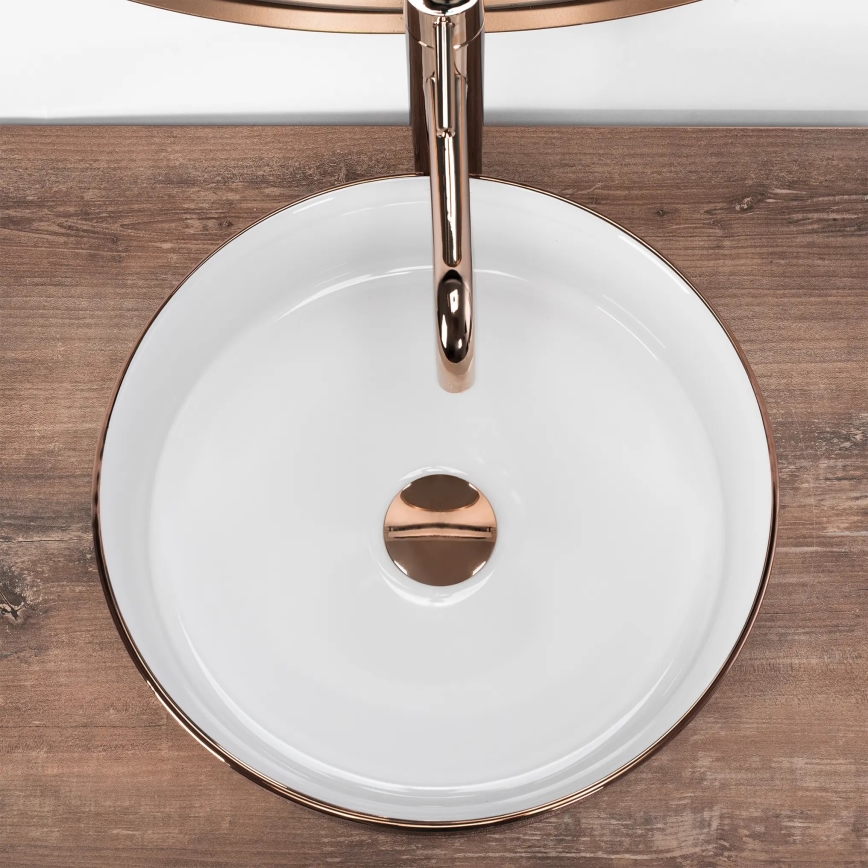 REA-U3303 - Umývadlo na dosku SAMI priemer 37 cm keramika/biela/zlatá