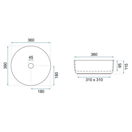 REA-U3303 - Umývadlo na dosku SAMI priemer 37 cm keramika/biela/zlatá