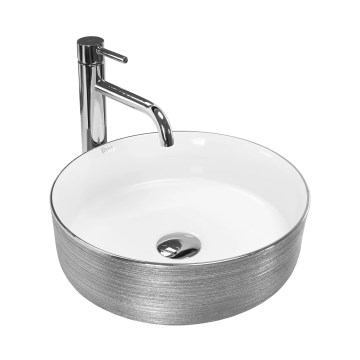 REA-U3304 - Umývadlo na dosku SAMI, priemer 36 cm, keramika/biela/strieborná