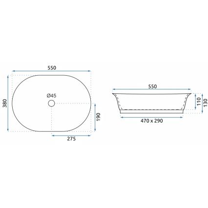 REA-U3305 -  Umývadlo na dosku WILMA RUSTIC 38x55 cm keramika/medená