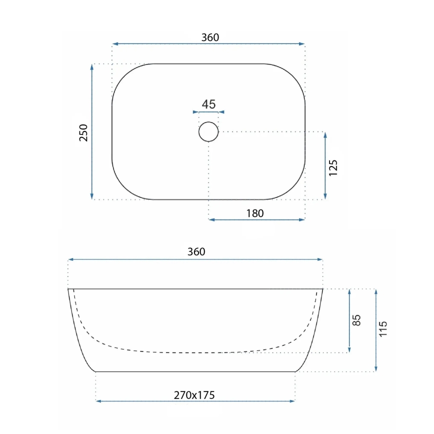 REA-U3321 - Umývadlo na dosku BELINDA MINI 25x36 cm keramika/šedá/imitácia kameňa