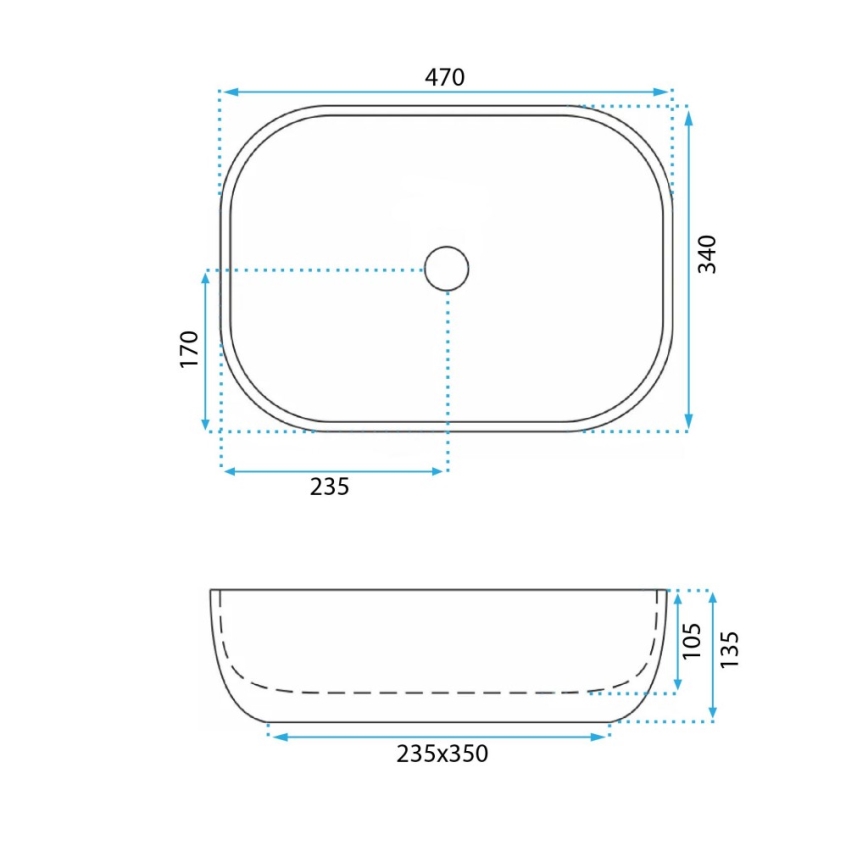 REA-U3323 - Umývadlo na dosku BELINDA 33,5x46,5 cm keramika/imitácia kameňa