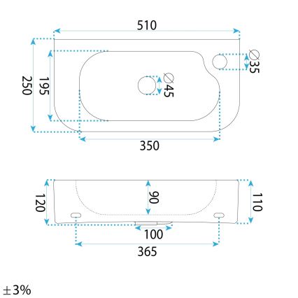 REA-U3610 - Umývadlo na dosku/závesné ODETTA 25x51 cm keramika/lesklá biela