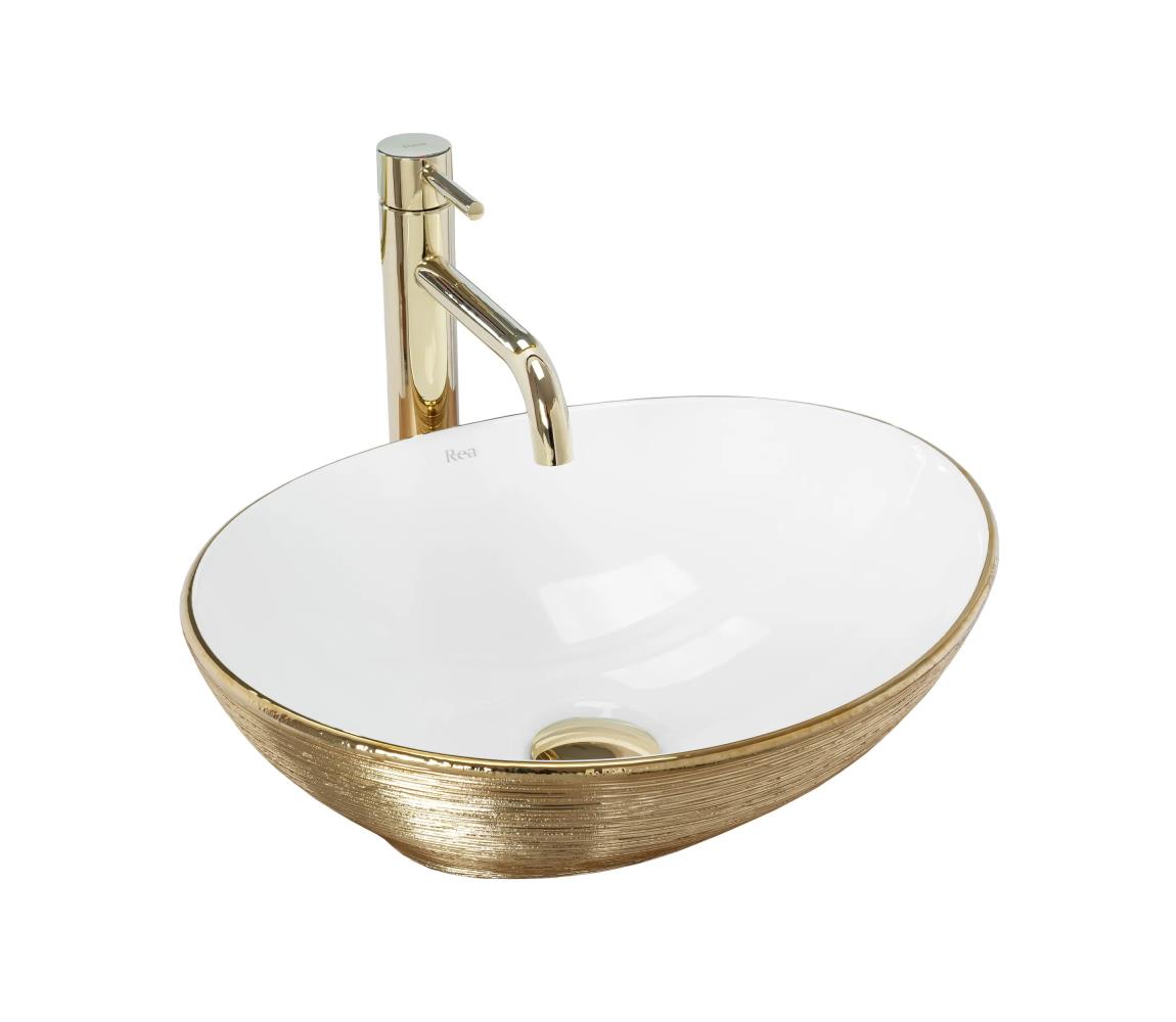 REA-U3697 - Umývadlo na dosku SOFIA 34,5x41 cm keramika/biele/brúsené zlato REA-U3697