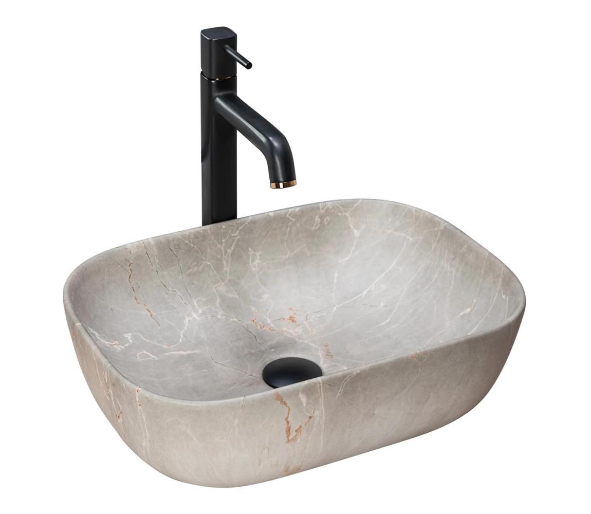 REA-U3802 - Umývadlo na dosku LIVIA 33,5x46,5 cm keramika/šedá/mramorový dekor REA-U3802