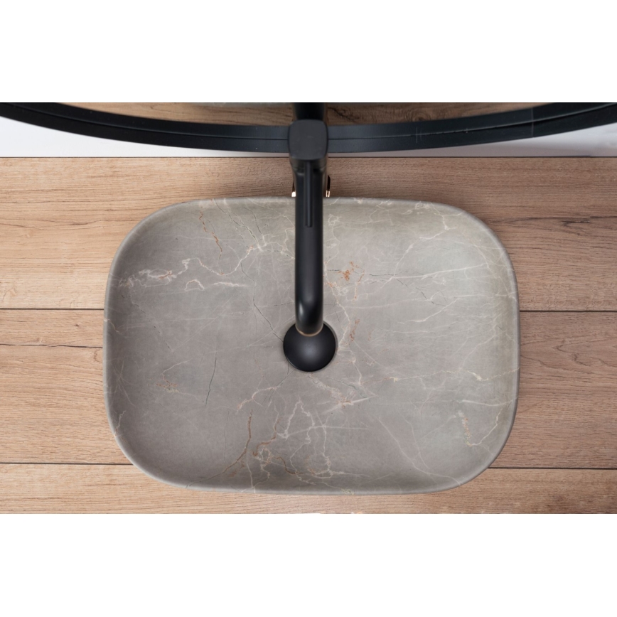 REA-U3802 - Umývadlo na dosku LIVIA 33,5x46,5 cm keramika/šedá/mramorový dekor