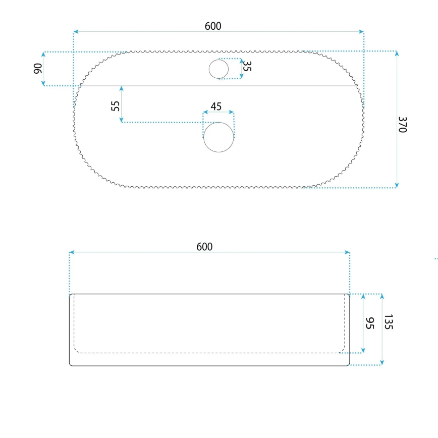 REA-U4002 - Umývadlo na dosku MARCELA 37x60 cm keramika/lesklá biela