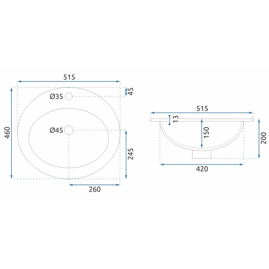 REA-U4122 - Zapustené umývadlo DALIA 46x51,5 cm keramika/lesklá biela