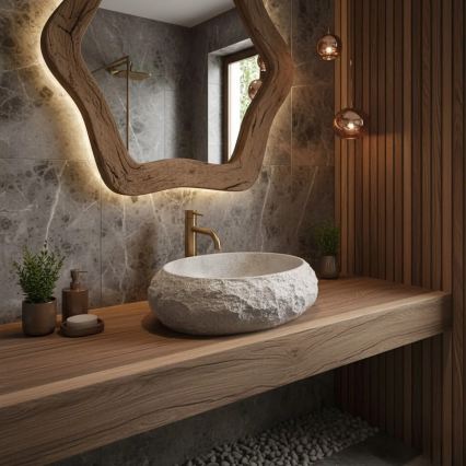 REA-U4332 - Umývadlo na dosku MIKA 38x50 cm béžová/šedá/imitácia kameňa