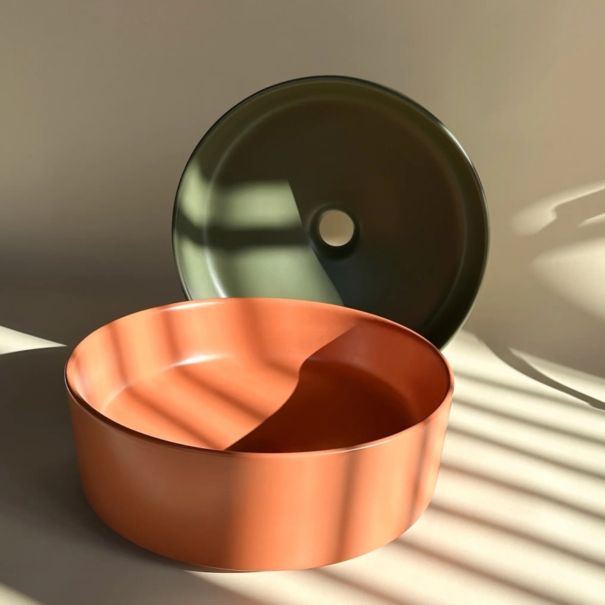 REA-U4566 - Umývadlo na dosku SAMI, Ø 37 cm, keramika/matná oranžová
