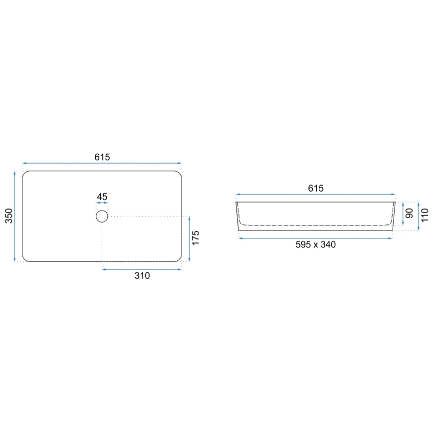 REA-U4800 - Umývadlo na dosku DENIS 35x61,5 cm keramika/lesklá biela