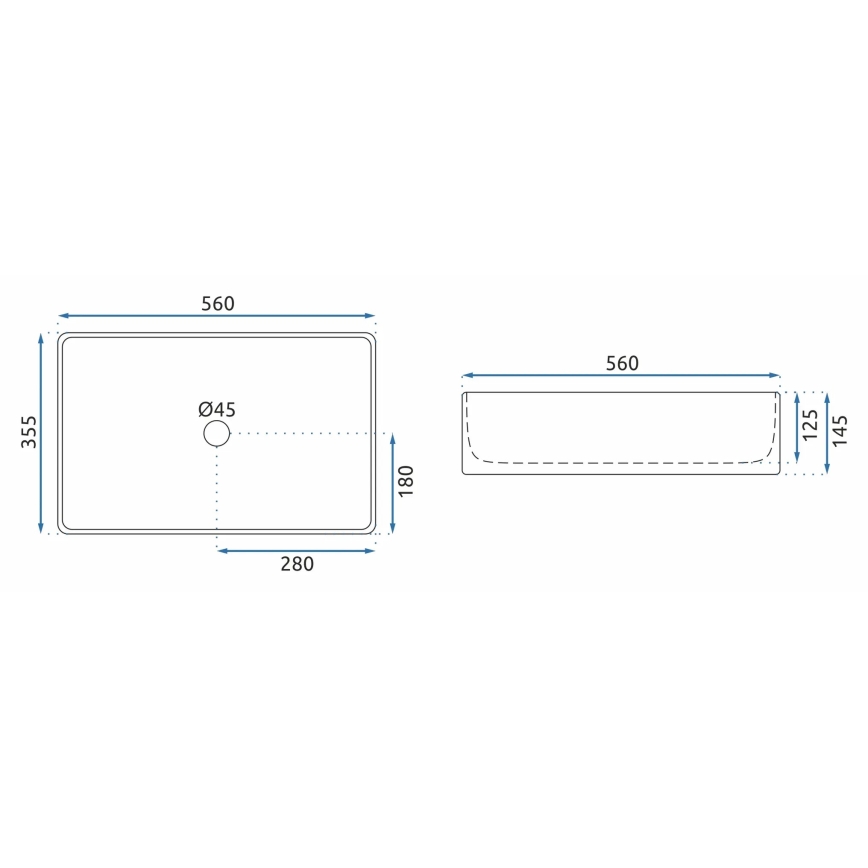 REA-U5055 - Umývadlo na dosku BERTA 35,5x56 cm keramika/lesklá biela