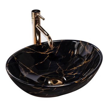REA-U5611 - Umývadlo na dosku SOFIA 34,5x41 cm keramika/čierna/mramorový dekor