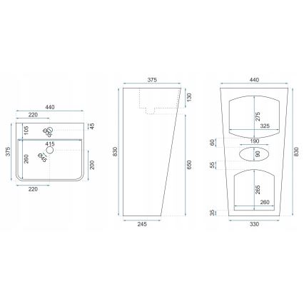 REA-U5637 - Voľne stojace umývadlo ARIS 37,5x44 cm keramika/lesklá biela
