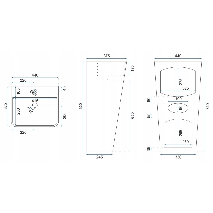 REA-U5637 - Voľne stojace umývadlo ARIS 37,5x44 cm keramika/lesklá biela