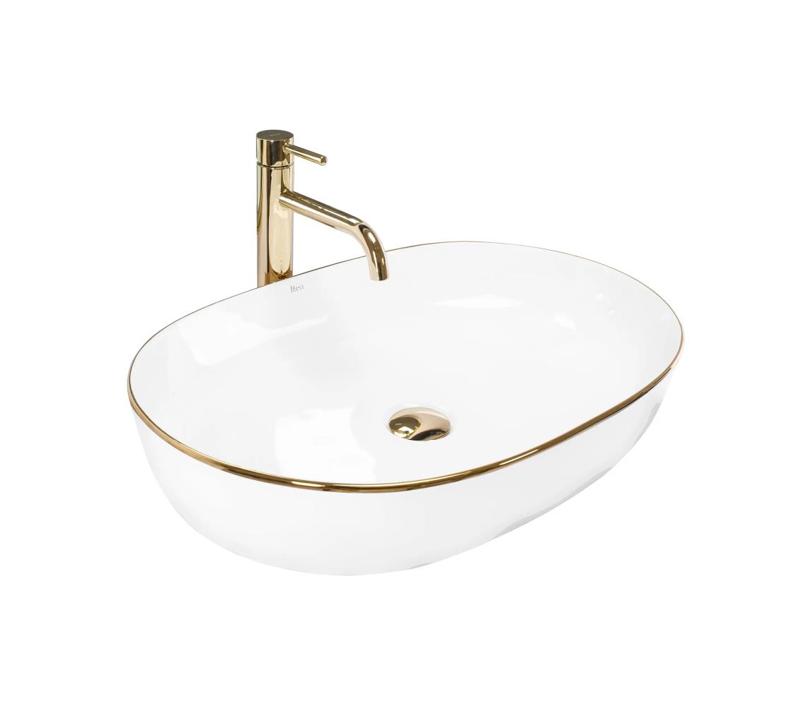 REA-U6211 - Umyvadlo na dosku CLEO 41x60,5 cm keramika/biela/zlatá REA-U6211