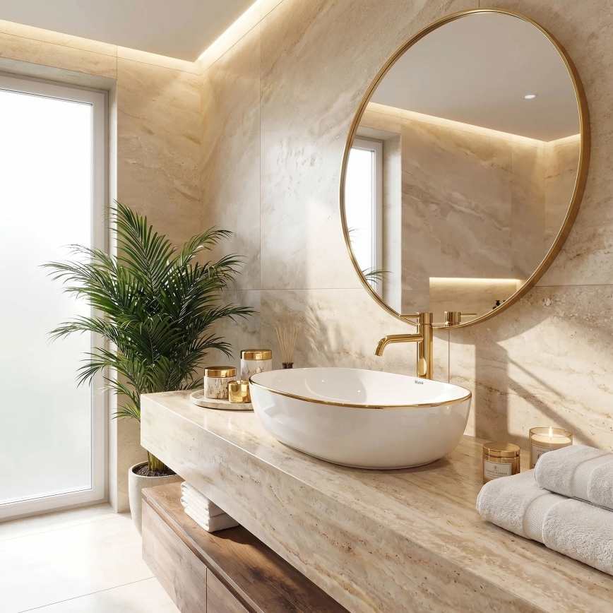 REA-U6211 - Umyvadlo na dosku CLEO 41x60,5 cm keramika/biela/zlatá