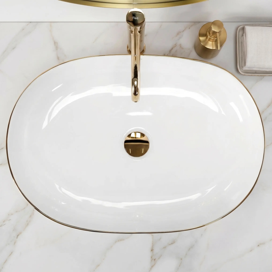 REA-U6211 - Umyvadlo na dosku CLEO 41x60,5 cm keramika/biela/zlatá