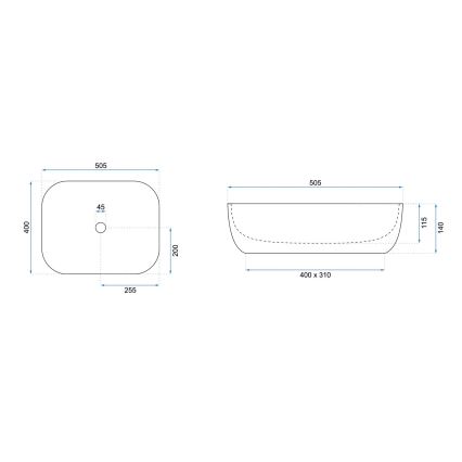 REA-U6300 - Umývadlo na dosku MONA SLIM 40x50,5 cm, keramika, lesklá biela