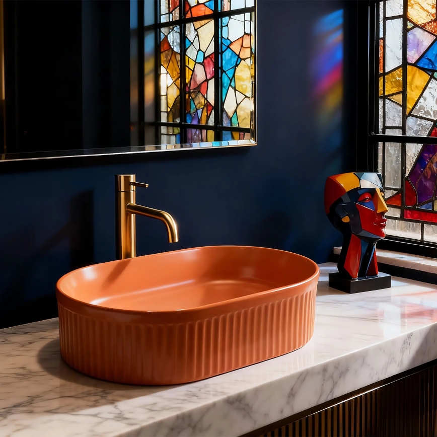 REA-U6377 - Umývadlo na dosku VANDA 31x49 cm keramika/oranžové