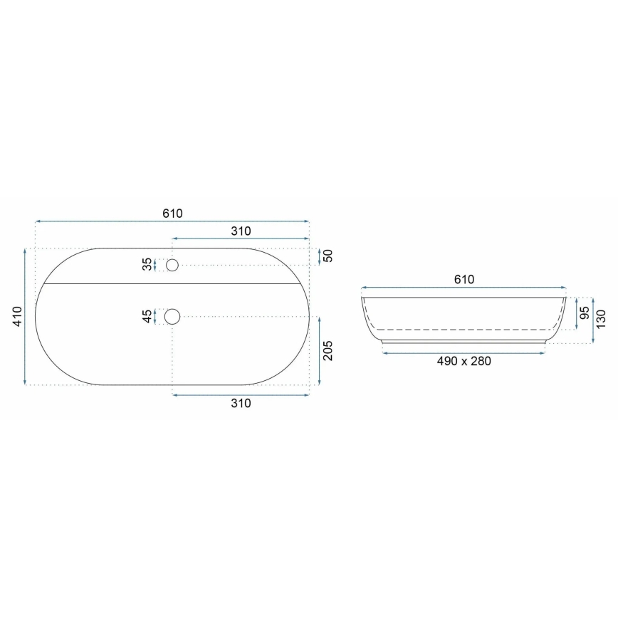 REA-U6381 - Umývadlo na dosku AURA 41x61 cm keramika/lesklá hnedá