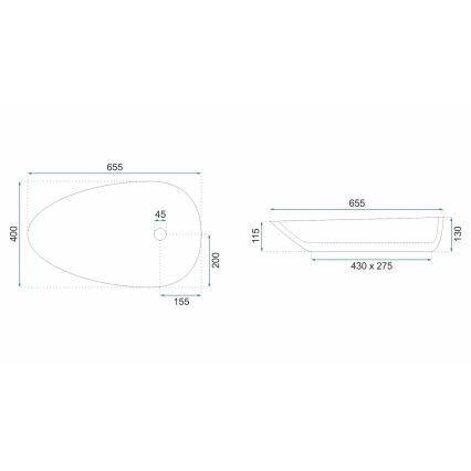 REA-U6501 - Umývadlo na dosku GRETA 40x65,5 cm keramika/imitácia kameňa