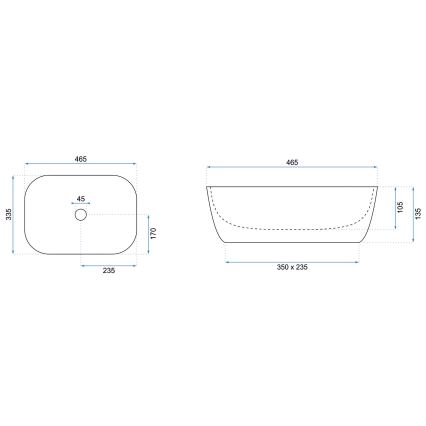 REA-U6521 - Umývadlo na dosku BELINDA SLIM 33x46,5 cm keramika/lesklá biela