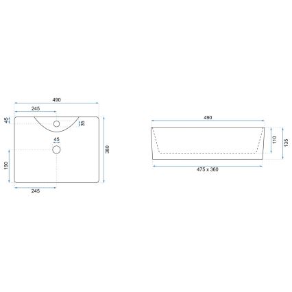 REA-U6524 - Umývadlo na dosku KELLY 38x49 cm keramika/lesklá biela