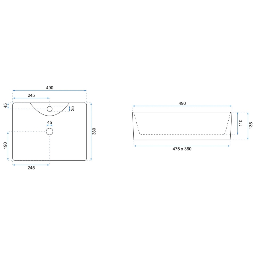 REA-U6524 - Umývadlo na dosku KELLY 38x49 cm keramika/lesklá biela