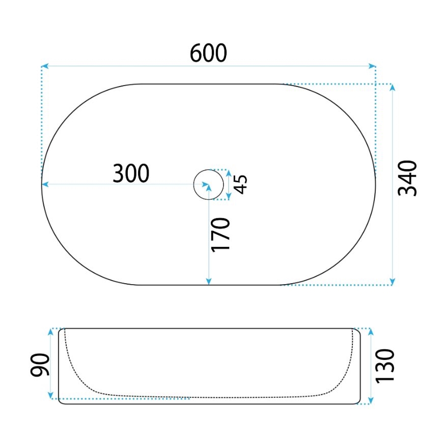 REA-U6526 - Umyvadlo na dosku VANDA 34x60 cm keramika/lesklá biela