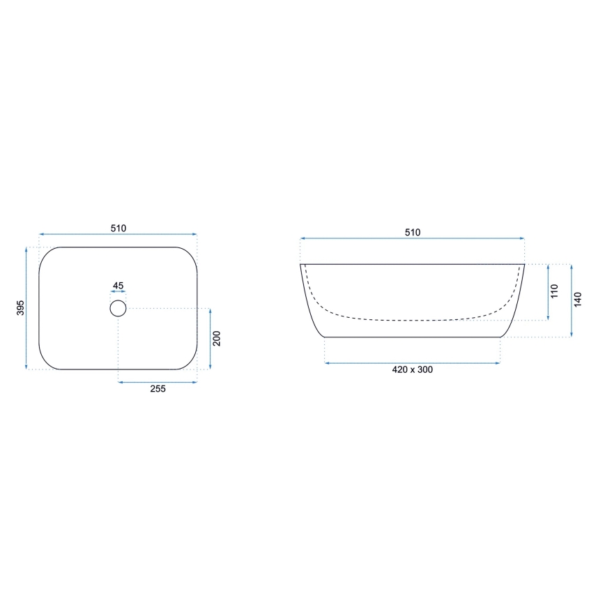 REA-U6616 - Umývadlo na dosku FREJA 39,5x51 cm keramika/biela