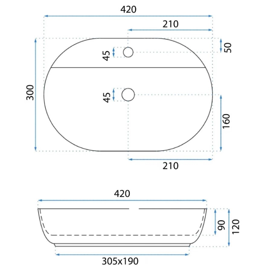 REA-U6617 - Umývadlo na dosku AURA 30x42 cm keramika/lesklá biela