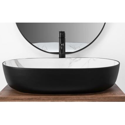 REA-U6625 - Umývadlo na dosku CLEO 41x60,5 cm keramika/čierna/biela/mramorový dekor