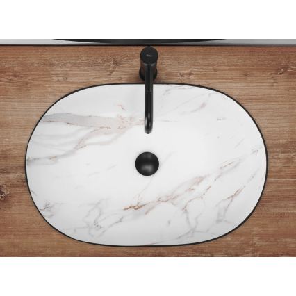 REA-U6625 - Umývadlo na dosku CLEO 41x60,5 cm keramika/čierna/biela/mramorový dekor
