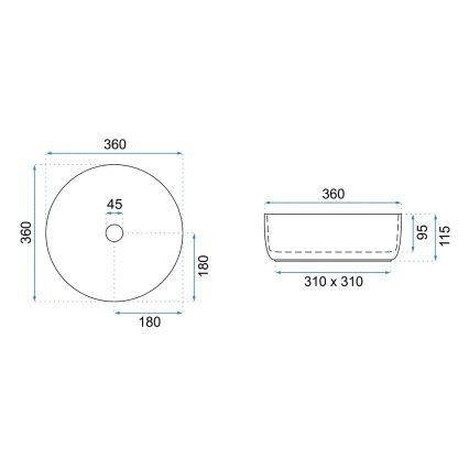 REA-U6630 - Umývadlo na dosku SAMI priemer 36 cm keramika/biela/brúsené zlato
