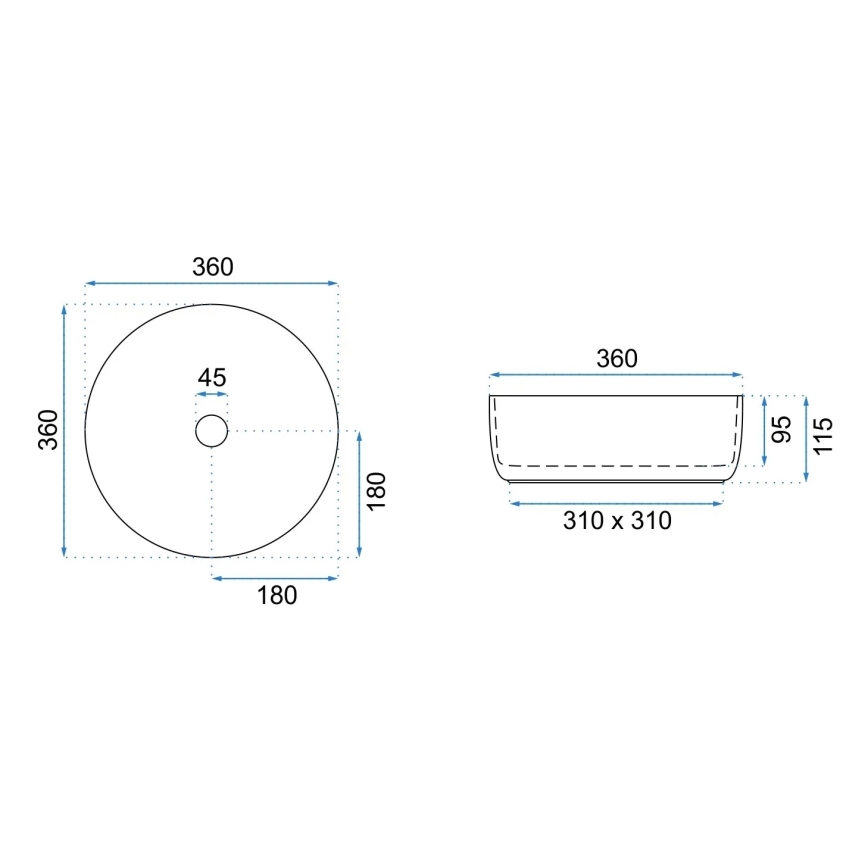 REA-U6630 - Umývadlo na dosku SAMI priemer 36 cm keramika/biela/brúsené zlato