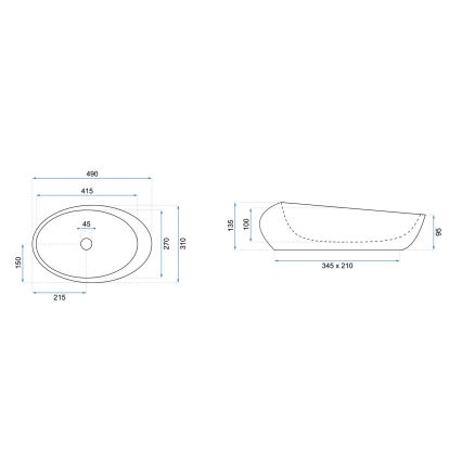 REA-U6650 - Umývadlo na dosku ROXY 31x49 cm keramika/šedá/mramorový dekor
