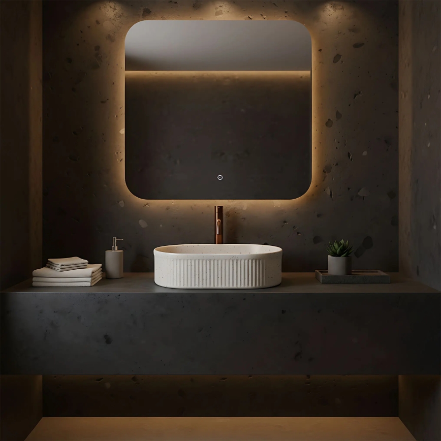 REA-U7342 - Umývadlo na dosku VANDA 31x49 cm keramika/béžová/imitácia kameňa