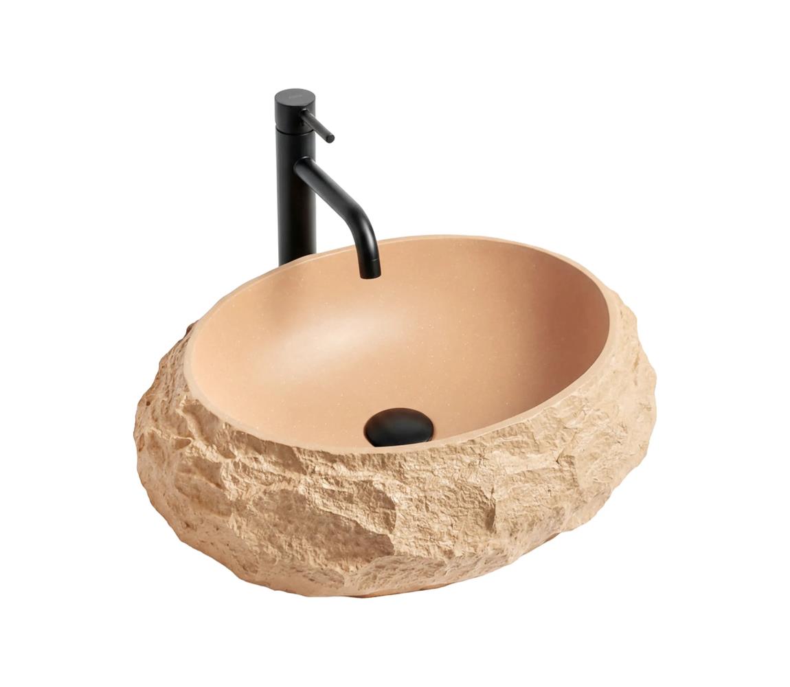 REA-U7348 - Umývadlo na dosku MIKA 38x50 cm oranžová/béžová/imitácia kameňa REA-U7348
