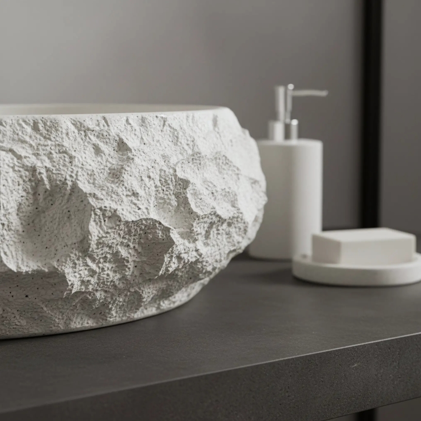 REA-U7350 - Umývadlo na dosku MIKA 38x50 cm biele/imitácia kameňa