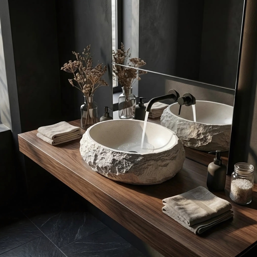 REA-U7350 - Umývadlo na dosku MIKA 38x50 cm biele/imitácia kameňa