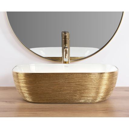 REA-U7422 - Umývadlo na dosku BELINDA 33x46,5 cm keramika/biela/zlatá