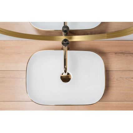 REA-U7422 - Umývadlo na dosku BELINDA 33x46,5 cm keramika/biela/zlatá
