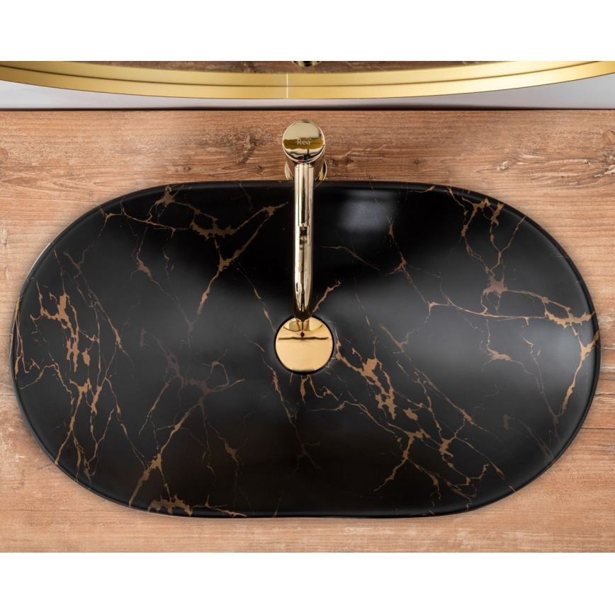 REA-U7478 - Umývadlo na dosku ROYAL 36x62 cm keramika/čierna/mramorový dekor
