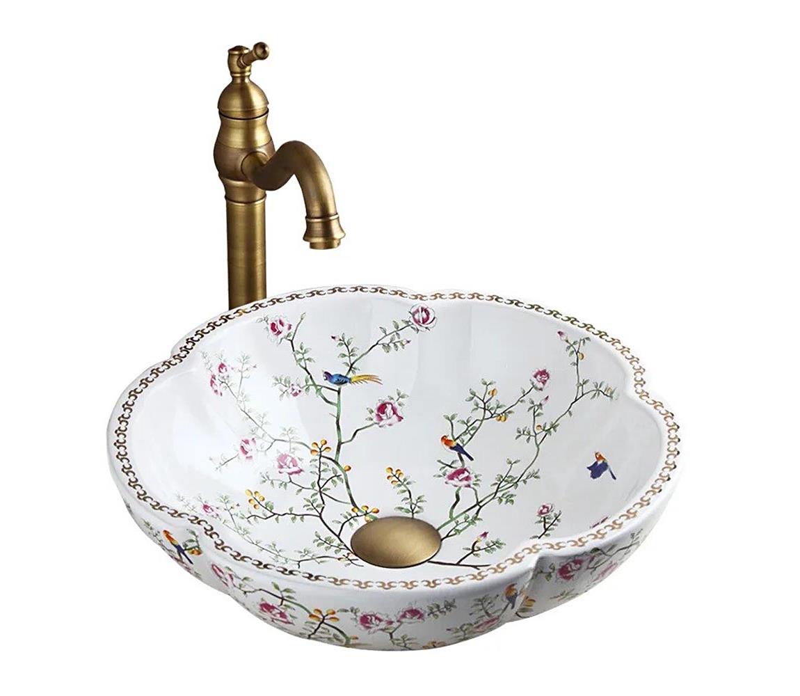 REA-U7504 - Umývadlo na dosku FELICIA priemer 42,5 cm keramika/kvetinový vzor REA-U7504