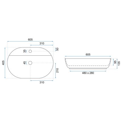 REA-U7900 - Umývadlo na dosku AURA 40,5x60,5 cm keramika/lesklá biela