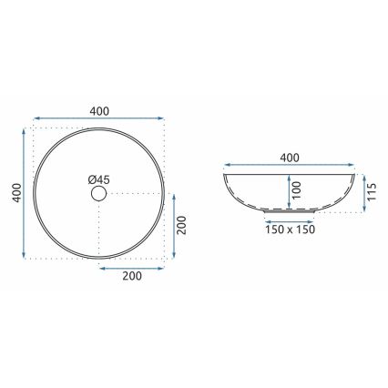 REA-U8002 - Umývadlo na dosku ARTE 40 cm keramika/biela/čierna