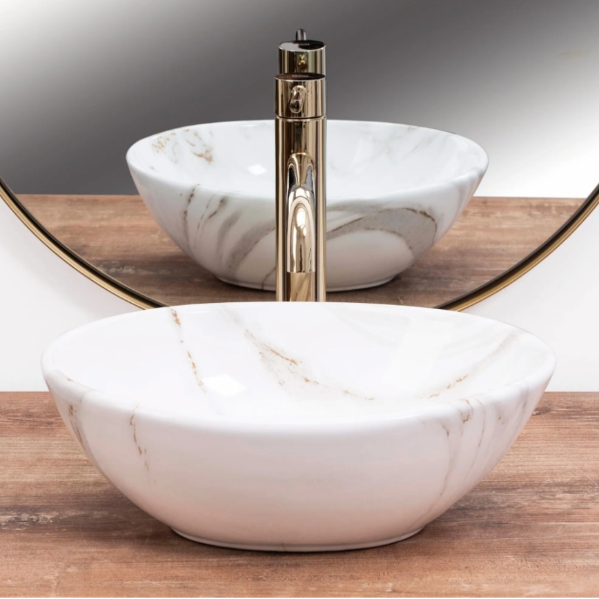 REA-U8014 - Umývadlo na dosku SOFIA MINI 27 × 34 cm, keramika / mramorový dekor