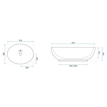 REA-U8198 - Umývadlo na dosku CAROLA SLIM 39x51,5 cm keramika/lesklá biela